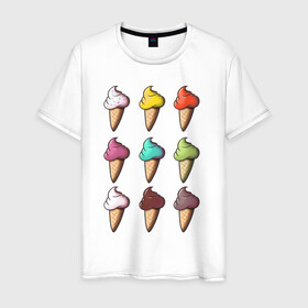 Мужская футболка хлопок с принтом Мороженки в Петрозаводске, 100% хлопок | прямой крой, круглый вырез горловины, длина до линии бедер, слегка спущенное плечо. | Тематика изображения на принте: alcrem | icecream | russia | вкусная еда | вкусно | вкусняшки | десерт | еда | жара | красота | лето | мороженое | мороженое в рожке | отдых | россия | сладко | сладости | эмоции