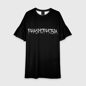Детское платье 3D с принтом Phasmophobia logo в Петрозаводске, 100% полиэстер | прямой силуэт, чуть расширенный к низу. Круглая горловина, на рукавах — воланы | horror | phasmophobia | игра | пхасмафобия | пхасмофобия | фазмофобия | фасмофобия | хоррор