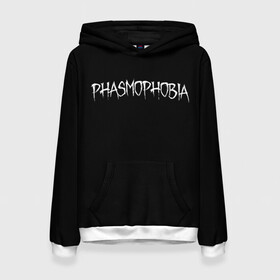 Женская толстовка 3D с принтом Phasmophobia logo в Петрозаводске, 100% полиэстер  | двухслойный капюшон со шнурком для регулировки, мягкие манжеты на рукавах и по низу толстовки, спереди карман-кенгуру с мягким внутренним слоем. | horror | phasmophobia | игра | пхасмафобия | пхасмофобия | фазмофобия | фасмофобия | хоррор