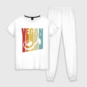 Женская пижама хлопок с принтом Vegan в Петрозаводске, 100% хлопок | брюки и футболка прямого кроя, без карманов, на брюках мягкая резинка на поясе и по низу штанин | green | greenpaece | nature | sport | vegan | yoga | веган | вегетарианец | гринпис | еда | животные | жизнь | здоровье | зеленый | йога | мир | овощи | пища | планета | природа | растение | спорт | тело | фрукты