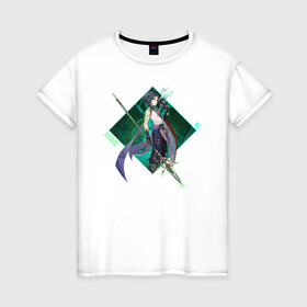 Женская футболка хлопок с принтом Xiao в Петрозаводске, 100% хлопок | прямой крой, круглый вырез горловины, длина до линии бедер, слегка спущенное плечо | anime | game | genshin | genshin impact | impact | xiao | аниме | игра | сяо