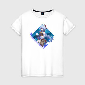 Женская футболка хлопок с принтом Ganyu в Петрозаводске, 100% хлопок | прямой крой, круглый вырез горловины, длина до линии бедер, слегка спущенное плечо | anime | game | ganyu | genshin | genshin impact | impact | аниме | игра