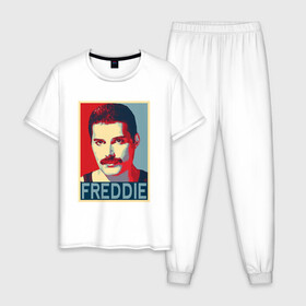 Мужская пижама хлопок с принтом Freddie в Петрозаводске, 100% хлопок | брюки и футболка прямого кроя, без карманов, на брюках мягкая резинка на поясе и по низу штанин
 | alternative | metall | music | queen | qween | rock | альтернатива | квин | куин | металл | музыка | рок | фредди меркьюри