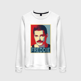 Женский свитшот хлопок с принтом Freddie в Петрозаводске, 100% хлопок | прямой крой, круглый вырез, на манжетах и по низу широкая трикотажная резинка  | alternative | metall | music | queen | qween | rock | альтернатива | квин | куин | металл | музыка | рок | фредди меркьюри