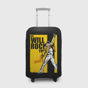 Чехол для чемодана 3D с принтом We will rock you в Петрозаводске, 86% полиэфир, 14% спандекс | двустороннее нанесение принта, прорези для ручек и колес | alternative | metall | music | queen | qween | rock | альтернатива | квин | куин | металл | музыка | рок | фредди меркьюри