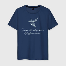 Мужская футболка хлопок с принтом Freedom в Петрозаводске, 100% хлопок | прямой крой, круглый вырез горловины, длина до линии бедер, слегка спущенное плечо. | freedom | действие | мысль | независимость | свобода