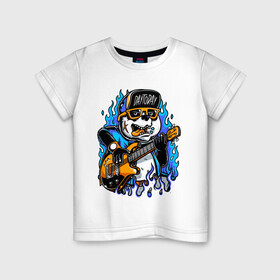 Детская футболка хлопок с принтом Панда рокер в Петрозаводске, 100% хлопок | круглый вырез горловины, полуприлегающий силуэт, длина до линии бедер | music | panda | rock | музыка | панда | рок | рокер