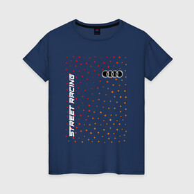 Женская футболка хлопок с принтом Audi - Racing в Петрозаводске, 100% хлопок | прямой крой, круглый вырез горловины, длина до линии бедер, слегка спущенное плечо | audi | auto | logo | moto | pro | quattro | racing | sport | symbol | авто | автомобильные | ауди | кватро | лого | логотип | логотипы | марка | мото | символ | спорт | шильдик