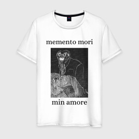 Мужская футболка хлопок с принтом memento mori  в Петрозаводске, 100% хлопок | прямой крой, круглый вырез горловины, длина до линии бедер, слегка спущенное плечо. | 