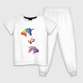Детская пижама хлопок с принтом Pop-it vs Simple-dimple в Петрозаводске, 100% хлопок |  брюки и футболка прямого кроя, без карманов, на брюках мягкая резинка на поясе и по низу штанин
 | unicorns | единороги | поп ит | пупырка | симпл димпл