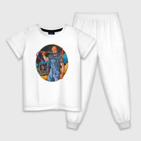 Детская пижама хлопок с принтом Майнер в Петрозаводске, 100% хлопок |  брюки и футболка прямого кроя, без карманов, на брюках мягкая резинка на поясе и по низу штанин
 | биткоин | иллюстрация | инвестор | крипта | майнер | рабочий