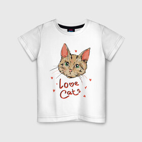 Детская футболка хлопок с принтом Люблю котиков в Петрозаводске, 100% хлопок | круглый вырез горловины, полуприлегающий силуэт, длина до линии бедер | cat | cats | face | heart | hertz | love | кот | котб | котик | коты | кошак | кошка | люблю | любовь | сердца | сердце