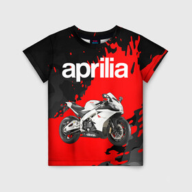 Детская футболка 3D с принтом APRILIA / АПРИЛИЯ / GRUNGE в Петрозаводске, 100% гипоаллергенный полиэфир | прямой крой, круглый вырез горловины, длина до линии бедер, чуть спущенное плечо, ткань немного тянется | Тематика изображения на принте: 120. | 50 | aprilia | motorcycle | motosport | racing | rs | speed | sport | априлия | байк | гонки | двигатель | мото | мотокросс | мотоспорт | мототриал | мотоцикл | скорость | спорт