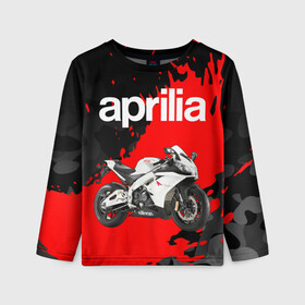 Детский лонгслив 3D с принтом APRILIA / АПРИЛИЯ / GRUNGE в Петрозаводске, 100% полиэстер | длинные рукава, круглый вырез горловины, полуприлегающий силуэт
 | Тематика изображения на принте: 120. | 50 | aprilia | motorcycle | motosport | racing | rs | speed | sport | априлия | байк | гонки | двигатель | мото | мотокросс | мотоспорт | мототриал | мотоцикл | скорость | спорт