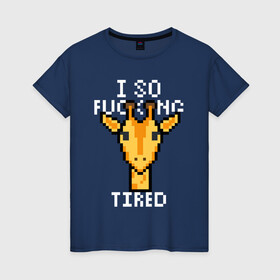 Женская футболка хлопок с принтом Tired Giraffe в Петрозаводске, 100% хлопок | прямой крой, круглый вырез горловины, длина до линии бедер, слегка спущенное плечо | animal | censored | giraffe | pixel art | tired | животное | жираф | пиксель арт | усталый