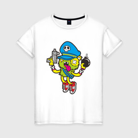 Женская футболка хлопок с принтом Crazy Bomberman в Петрозаводске, 100% хлопок | прямой крой, круглый вырез горловины, длина до линии бедер, слегка спущенное плечо | bomberman | crazy | бомба | бомбермен | бомбермэн | оружие