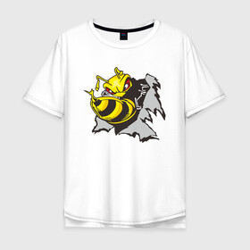 Мужская футболка хлопок Oversize с принтом Оса 3D в Петрозаводске, 100% хлопок | свободный крой, круглый ворот, “спинка” длиннее передней части | 3d | жало | мед | насекомое | оса | пчела