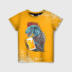 Детская футболка 3D с принтом Пивозавр - Взрыв в Петрозаводске, 100% гипоаллергенный полиэфир | прямой крой, круглый вырез горловины, длина до линии бедер, чуть спущенное плечо, ткань немного тянется | dinosaur | pivo | pivozavr | взрыв | динозавр | краска | прикол