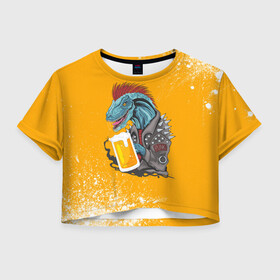 Женская футболка Crop-top 3D с принтом Пивозавр - Взрыв в Петрозаводске, 100% полиэстер | круглая горловина, длина футболки до линии талии, рукава с отворотами | Тематика изображения на принте: dinosaur | pivo | pivozavr | взрыв | динозавр | краска | прикол