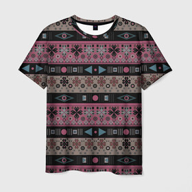 Мужская футболка 3D с принтом Этнический полосатый орнамент в Петрозаводске, 100% полиэфир | прямой крой, круглый вырез горловины, длина до линии бедер | абстрактный | африканский узор | геометрический узор | орнамент | полосы | текстура | шаблон