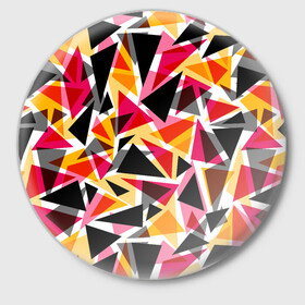 Значок с принтом Разноцветные треугольники в Петрозаводске,  металл | круглая форма, металлическая застежка в виде булавки | Тематика изображения на принте: абстрактный | геометрические фигуры | геометрический узор | желтый | красный | полигональный | разноцветный | треугольники | черный