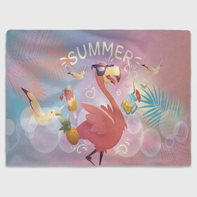 Плед 3D с принтом Летний фламинго в Петрозаводске, 100% полиэстер | закругленные углы, все края обработаны. Ткань не мнется и не растягивается | bird | summer | лето | птицы | розовый | фламинго