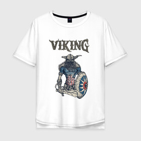 Мужская футболка хлопок Oversize с принтом Викинг | Viking | Воин (Z) в Петрозаводске, 100% хлопок | свободный крой, круглый ворот, “спинка” длиннее передней части | scandinavian | skull | valhala | valhalla | viking | vikings | warriros | вальхала | викинг | воин | скандинавия | скандинавская мифология | череп