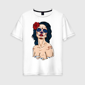 Женская футболка хлопок Oversize с принтом Красивая девушка в Петрозаводске, 100% хлопок | свободный крой, круглый ворот, спущенный рукав, длина до линии бедер
 | девушка | иллюстрация | красавица | роза