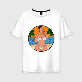 Женская футболка хлопок Oversize с принтом Сексуальная девушка в Петрозаводске, 100% хлопок | свободный крой, круглый ворот, спущенный рукав, длина до линии бедер
 | девушка | иллюстрация | красавица | море | отдых | пляж