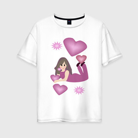 Женская футболка хлопок Oversize с принтом Влюбленная девушка в Петрозаводске, 100% хлопок | свободный крой, круглый ворот, спущенный рукав, длина до линии бедер
 | девушка | звезды | любовь | люди | сердца