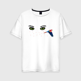 Женская футболка хлопок Oversize с принтом Глаза и попугай в Петрозаводске, 100% хлопок | свободный крой, круглый ворот, спущенный рукав, длина до линии бедер
 | summer | веснушки | глаза | лицо | попугай | птица