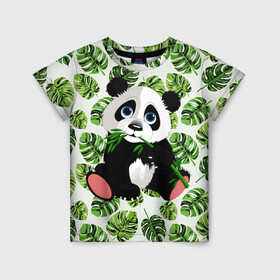 Детская футболка 3D с принтом Милая Панда (Летняя) в Петрозаводске, 100% гипоаллергенный полиэфир | прямой крой, круглый вырез горловины, длина до линии бедер, чуть спущенное плечо, ткань немного тянется | Тематика изображения на принте: animals | beast | eyes | flower | panda | глаза | животные | звери | летние | лето | милые | панда | паттерн | растения | цветы | эвкалипт
