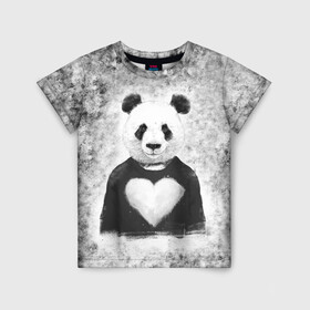 Детская футболка 3D с принтом Панда Любовь Сердце Меланж  в Петрозаводске, 100% гипоаллергенный полиэфир | прямой крой, круглый вырез горловины, длина до линии бедер, чуть спущенное плечо, ткань немного тянется | animals | beast | panda | глаза | животные | звери | краски | любовь | меланж | милые | панда | пятна | растения | сердце | серый | цветы | чб | эвкалипт