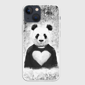 Чехол для iPhone 13 mini с принтом Панда Любовь Сердце Меланж в Петрозаводске,  |  | animals | beast | panda | глаза | животные | звери | краски | любовь | меланж | милые | панда | пятна | растения | сердце | серый | цветы | чб | эвкалипт