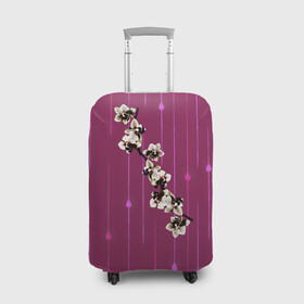 Чехол для чемодана 3D с принтом Орхидеи  в Петрозаводске, 86% полиэфир, 14% спандекс | двустороннее нанесение принта, прорези для ручек и колес | капли | орхидеи | полосы | цветочек | цветочки | цветы