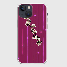 Чехол для iPhone 13 mini с принтом Орхидеи в Петрозаводске,  |  | капли | орхидеи | полосы | цветочек | цветочки | цветы