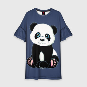 Детское платье 3D с принтом Милая Панда (Sweet Panda) в Петрозаводске, 100% полиэстер | прямой силуэт, чуть расширенный к низу. Круглая горловина, на рукавах — воланы | animals | beast | panda | глаза | детям | животные | звери | лапки | милые | мульт | панда | растения | цветы | эвкалипт