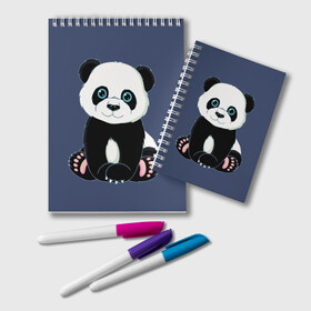 Блокнот с принтом Милая Панда (Sweet Panda) в Петрозаводске, 100% бумага | 48 листов, плотность листов — 60 г/м2, плотность картонной обложки — 250 г/м2. Листы скреплены удобной пружинной спиралью. Цвет линий — светло-серый
 | animals | beast | panda | глаза | детям | животные | звери | лапки | милые | мульт | панда | растения | цветы | эвкалипт