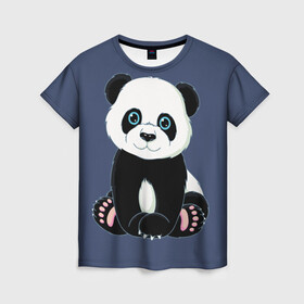 Женская футболка 3D с принтом Милая Панда (Sweet Panda) в Петрозаводске, 100% полиэфир ( синтетическое хлопкоподобное полотно) | прямой крой, круглый вырез горловины, длина до линии бедер | animals | beast | panda | глаза | детям | животные | звери | лапки | милые | мульт | панда | растения | цветы | эвкалипт