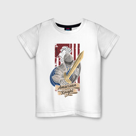 Детская футболка хлопок с принтом Американский рыцарь в Петрозаводске, 100% хлопок | круглый вырез горловины, полуприлегающий силуэт, длина до линии бедер | Тематика изображения на принте: америка | иллюстрация | меч | рыцарь | сша | щит