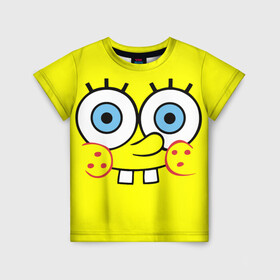 Детская футболка 3D с принтом Губка БОБ в Петрозаводске, 100% гипоаллергенный полиэфир | прямой крой, круглый вырез горловины, длина до линии бедер, чуть спущенное плечо, ткань немного тянется | губка боб | желтый | квадратные штаны | мультфильм | смайлик. | спанч боб