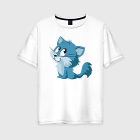 Женская футболка хлопок Oversize с принтом Милый котёнок в Петрозаводске, 100% хлопок | свободный крой, круглый ворот, спущенный рукав, длина до линии бедер
 | animal | cat | cute | kitty | meow | друг | животные | киска | кися | китти | кот | котенок | котик | котэ | кошечка | кошка | мур | мяу | питомец