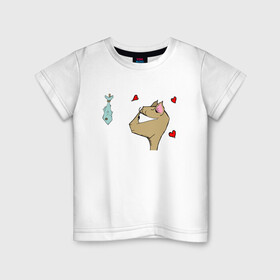 Детская футболка хлопок с принтом Love Fish в Петрозаводске, 100% хлопок | круглый вырез горловины, полуприлегающий силуэт, длина до линии бедер | animal | cat | cute | kitty | meow | друг | животные | киска | кися | китти | кот | котенок | котик | котэ | кошечка | кошка | мур | мяу | питомец