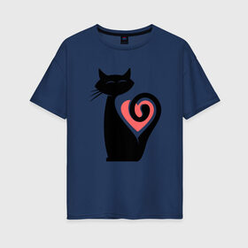 Женская футболка хлопок Oversize с принтом Heart Cat в Петрозаводске, 100% хлопок | свободный крой, круглый ворот, спущенный рукав, длина до линии бедер
 | animal | cat | cute | kitty | meow | друг | животные | киска | кися | китти | кот | котенок | котик | котэ | кошечка | кошка | мур | мяу | питомец | сердце