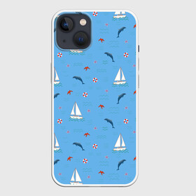 Чехол для iPhone 13 с принтом Море, дельфины, парусник в Петрозаводске,  |  | boat | dolphins | lifebuoy | marine | ocean | sea | southern | starfish | summer | vacation | waves | волны | корабль | лето | лодка | морская звезда | морской | обитатели | океан | отдых | пейзаж | плавание | пляж | синий | спасательный круг | 