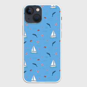 Чехол для iPhone 13 mini с принтом Море, дельфины, парусник в Петрозаводске,  |  | Тематика изображения на принте: boat | dolphins | lifebuoy | marine | ocean | sea | southern | starfish | summer | vacation | waves | волны | корабль | лето | лодка | морская звезда | морской | обитатели | океан | отдых | пейзаж | плавание | пляж | синий | спасательный круг | 
