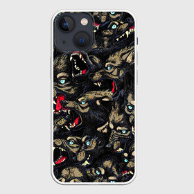 Чехол для iPhone 13 mini с принтом ВОЛКИ   WOLVES   УЗОР в Петрозаводске,  |  | wolves | агрессия | вой волка. | волки | злость | рычат | страшные волки | текстура | узор
