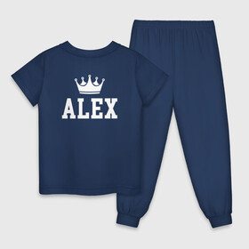 Детская пижама хлопок с принтом АЛЕКС | Корона на спине в Петрозаводске, 100% хлопок |  брюки и футболка прямого кроя, без карманов, на брюках мягкая резинка на поясе и по низу штанин
 | alex | alexandr | alexandra | sanya | sasha | алекс | александр | александра | белый | королева | король | корона | на спине | принц | санек | саня | саша | текст
