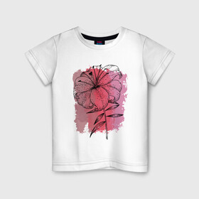 Детская футболка хлопок с принтом Восточная лилия в Петрозаводске, 100% хлопок | круглый вырез горловины, полуприлегающий силуэт, длина до линии бедер | графика | красный | лилия | природа | розовый | цветы