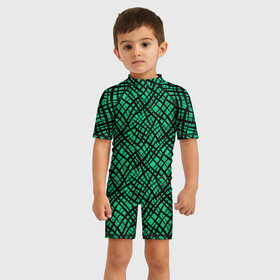 Детский купальный костюм 3D с принтом Абстрактный зелено черный узор в Петрозаводске, Полиэстер 85%, Спандекс 15% | застежка на молнии на спине | абстрактный | зеленый | креативный камуфляж | линии | молодежный | полосатый | черный